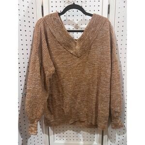 ZENANA Womens L Sweater Brown Marled V Neck Long Sleeve Knit Pullover